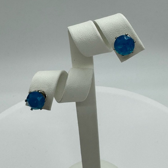 Sapphire Opal 8mm Crystal Stud Earrings Made with Swarovski Crystals - Picture 3 of 8